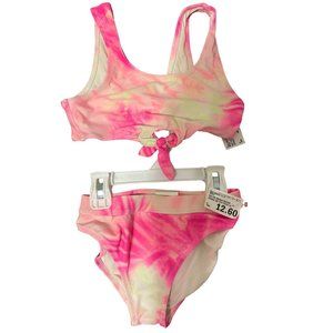 Girls' Wave Zone 2 Piece Tie-Front Bikini Set Pink Tie Dye Size M Medium 7/8